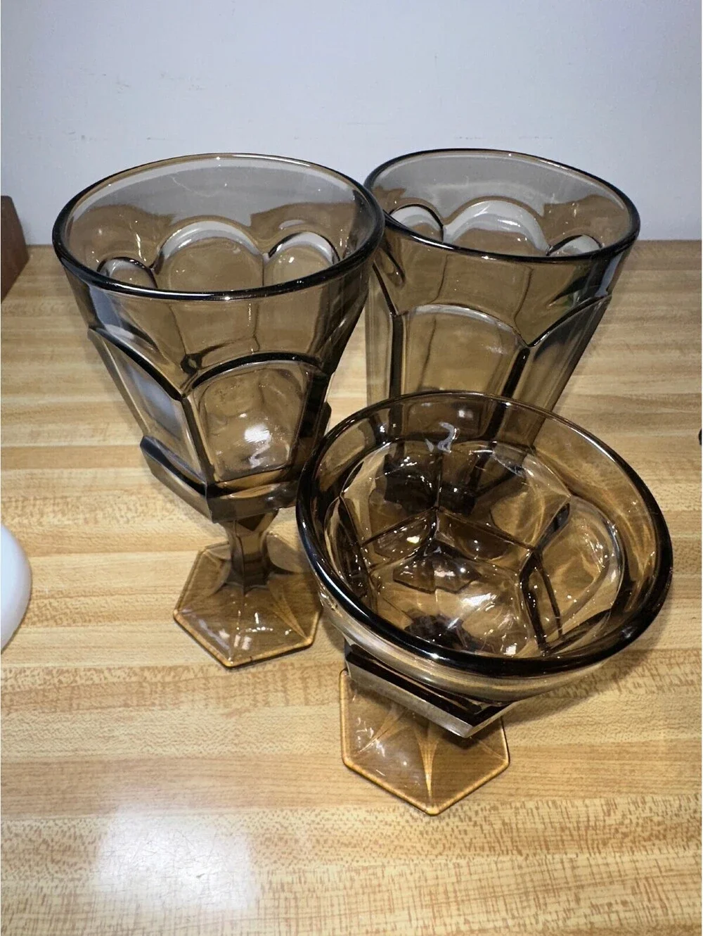 Vintage Fostoria Virginia Brown Water Goblet Glass Set of 3